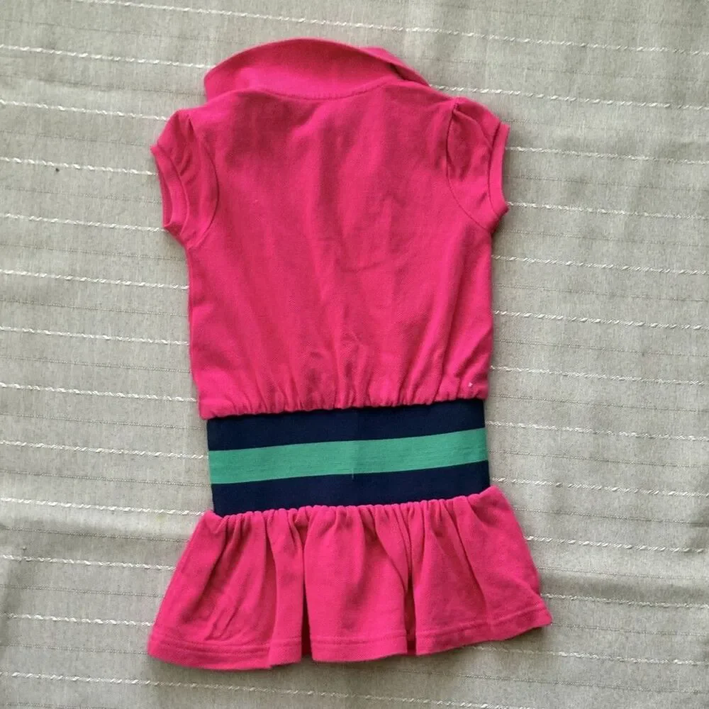Ralph Lauren Girls Short Sleeve Polo Hot Pink Dress Size 2T Great Condition